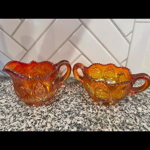 Vintage creamer and sugar set carnival glass